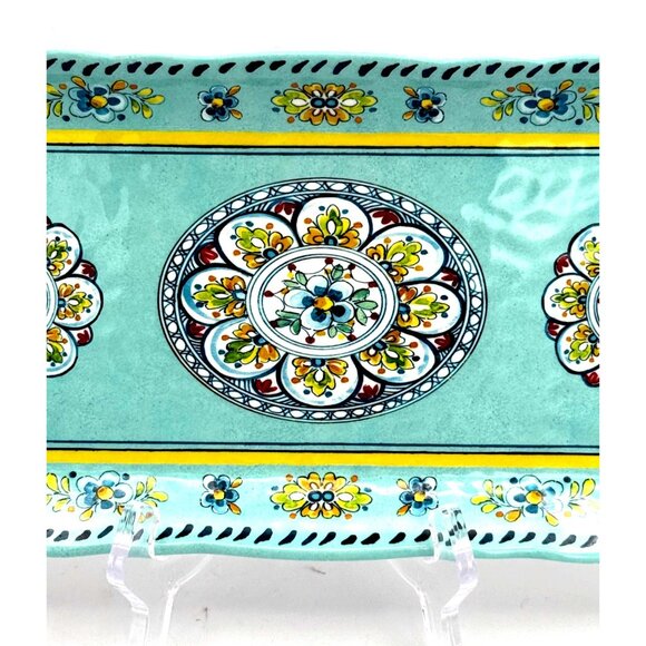 La Cadeaux Madrid Turquoise Colorful Melamine Rectangle Serving Tray 14 x 6 - Picture 2 of 5